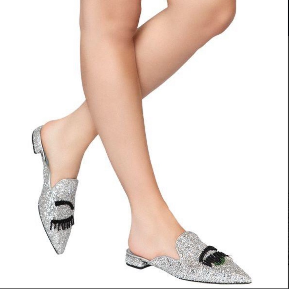 Chiara Ferragni beaded flirting eyes glitter mule